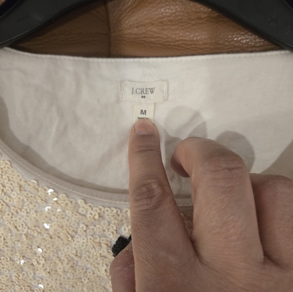 J. Crew Sequin Cream Sweater with Black Polka Dots Sz M - Picture 6 of 9